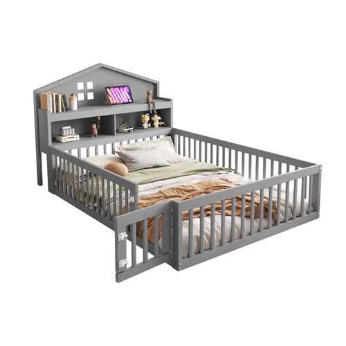 Lit Cabane 140 X 200cm, Lit Enfant En Bois, Gris