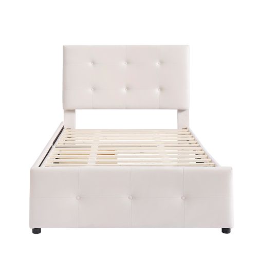 Lit 90 X 200cm, lit enfant Avec 2 Tiroirs, Velours Beige