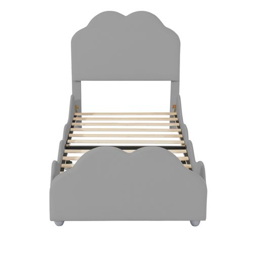 Lit Enfant 90 X 200 Cm Avec Tête De Lit En Forme De Nuage, Velours Gris