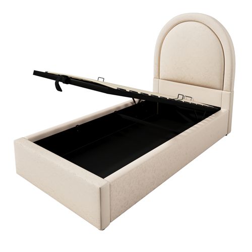 Lit enfant 90x190 cm beige avec rangement hydraulique et tête PU