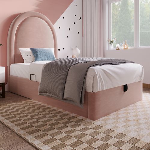 Lit Coffre Enfant 90x200cm Rose, Velours