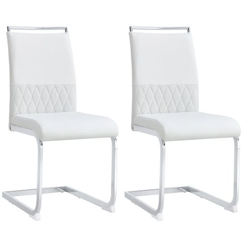 Lot De 2 Chaises Blanc, Dossier En Pu Et Lin, Cadre En Métal, Pour Salle à Manger Ou Bureau