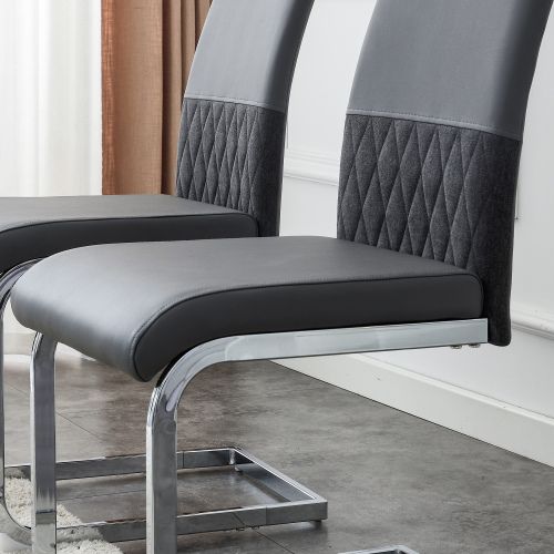 Lot De 2 Chaises Gris, Dossier En Pu Et Lin, Cadre En Métal, Pour Salle à Manger Ou Bureau