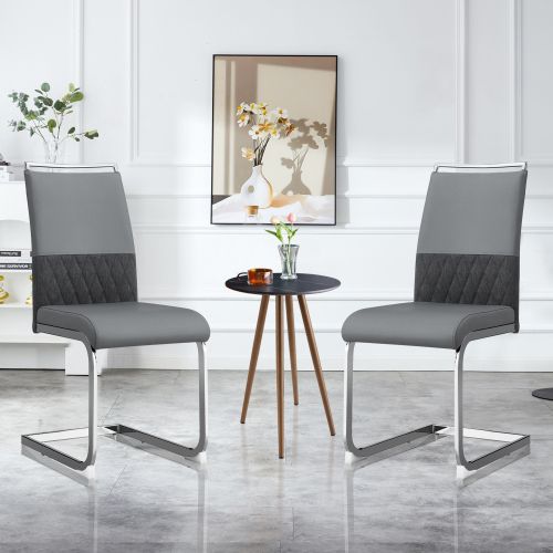 Lot De 2 Chaises Gris, Dossier En Pu Et Lin, Cadre En Métal, Pour Salle à Manger Ou Bureau