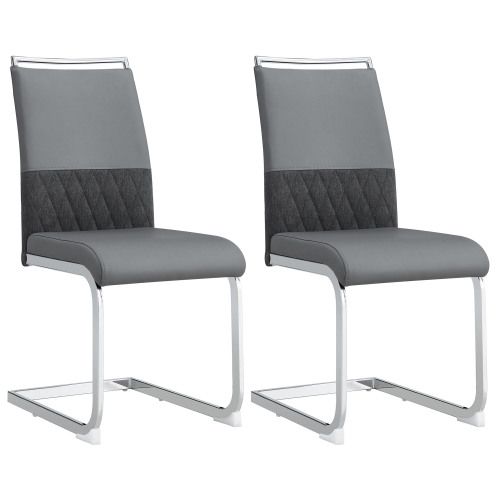 Lot De 2 Chaises Gris, Dossier En Pu Et Lin, Cadre En Métal, Pour Salle à Manger Ou Bureau