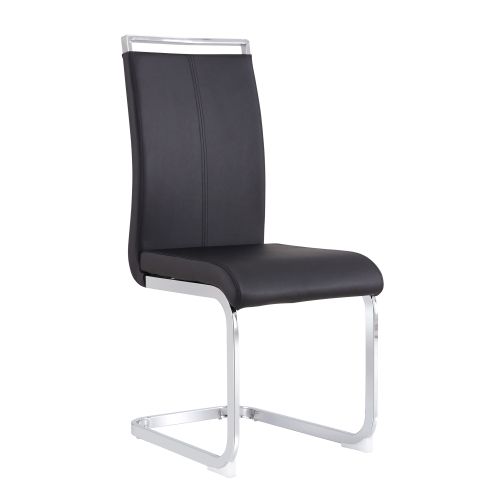 Lot De 4 Chaises De Salle à Manger, Dossier Ergonomique, Pieds En Métal Argenté, Similicuir Noir