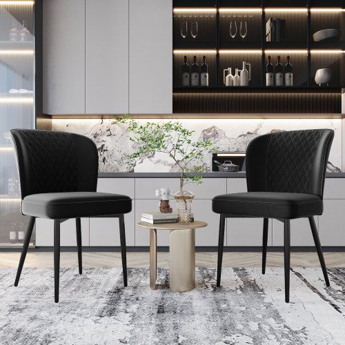 Lot De 2 Chaises De Salle à Manger En Velours Noir, Dossier Rembourré, Structure En Métal