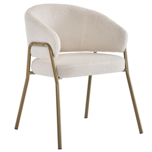 Chaise De Salle à Manger En Peluche Blanche Avec Dossier Rembourré, Pieds Dorés, 1 Pièce