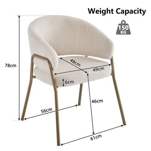 Lot De 2 Chaises De Salle à Manger Avec Dossier Rembourré, Pieds Dorés, Peluche Blanc