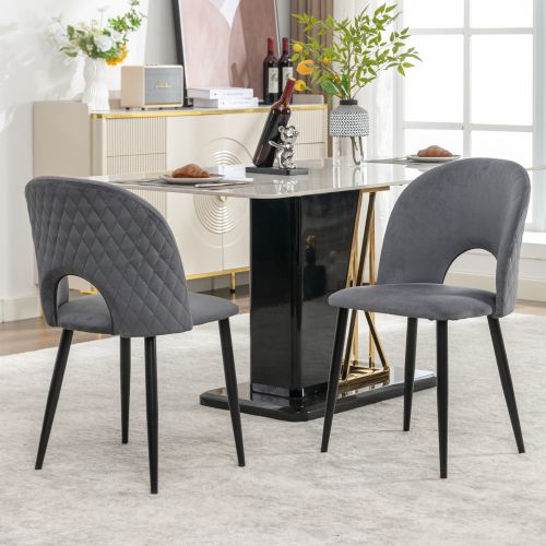 Lot De 2 Chaises De Salle à Manger Avec Dossier Rembourré, Pieds En Métal Réglables, Velours Gris