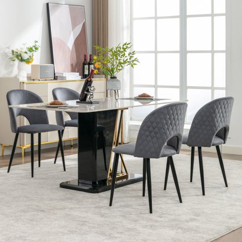 Lot De 4 Chaises De Salle à Manger Avec Dossier Rembourré, Pieds En Métal Réglables, Velours Gris