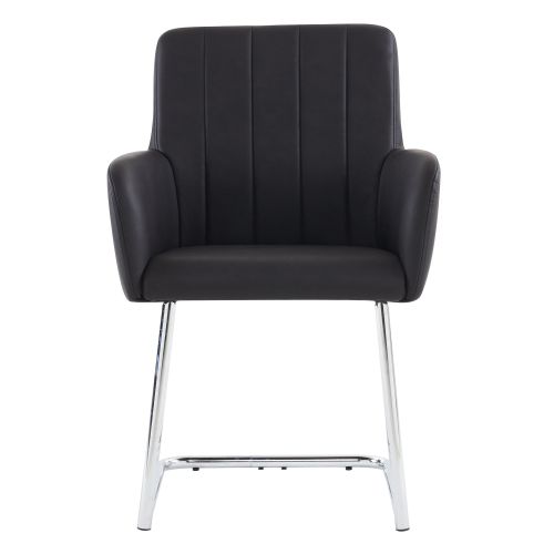 Lot De 2 Chaises De Salle à Manger Avec Accoudoirs Rembourrés, Pieds En Métal Argenté, Pu Noir