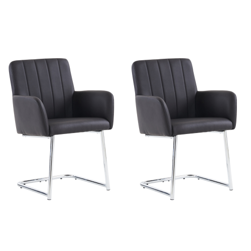 Lot De 2 Chaises De Salle à Manger Avec Accoudoirs Rembourrés, Pieds En Métal Argenté, Pu Noir