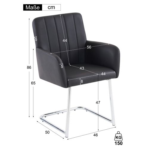 Lot De 4 Chaises De Salle à Manger Avec Accoudoirs Rembourrés, Pieds En Métal Argenté, Pu Noir