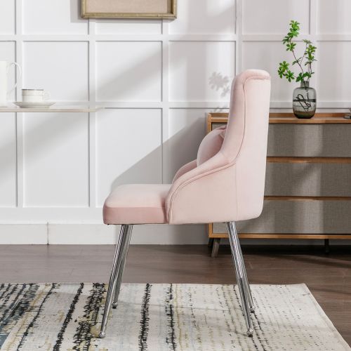 Chaise De Salle à Manger Rose En Velours Avec Coussin Lombaire, Pieds En Métal, 1 Pièce