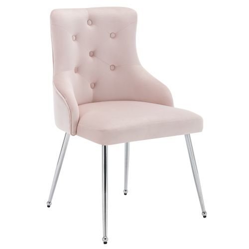 Chaise De Salle à Manger Rose En Velours Avec Coussin Lombaire, Pieds En Métal, 1 Pièce