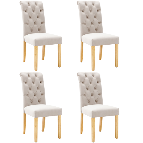 Lot De 4 Chaises De Salle à Manger En Velours Beige Avec Anneau Chromé, Pieds En Bois