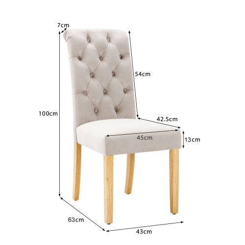 Lot De 4 Chaises De Salle à Manger En Velours Beige Avec Anneau Chromé, Pieds En Bois