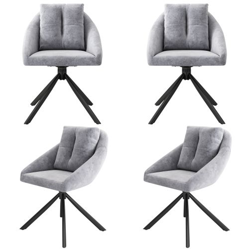 Lot De 4 Chaises De Salle à Manger Pivotante En Velours Gris Avec Coussin, Pieds En Métal