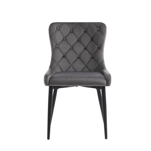 Lot De 2 Chaises De Salle à Manger En Velours Avec Motif à Boutons, Pieds En Métal, Gris Foncé