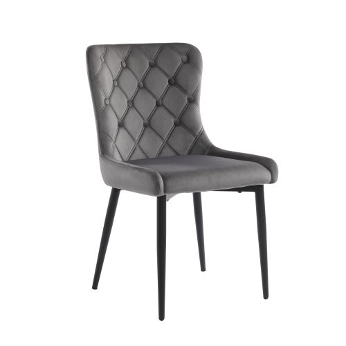 Lot De 2 Chaises De Salle à Manger En Velours Avec Motif à Boutons, Pieds En Métal, Gris Foncé