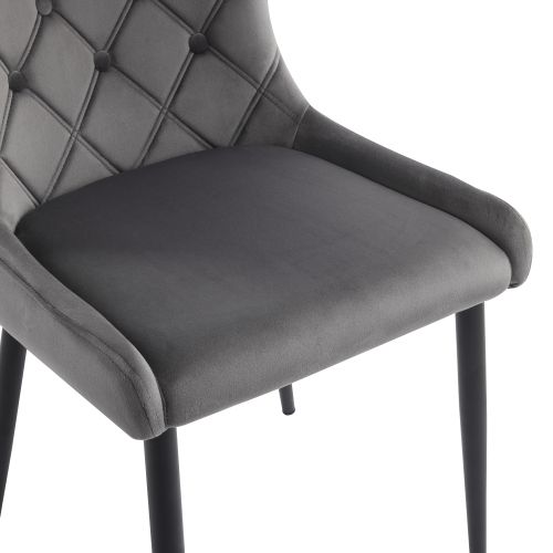 Lot De 2 Chaises De Salle à Manger En Velours Avec Motif à Boutons, Pieds En Métal, Gris Foncé