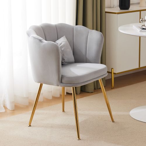 Chaise De Salle à Manger En Velours Gris Avec Coussin Papillon, Pieds En Métal Doré