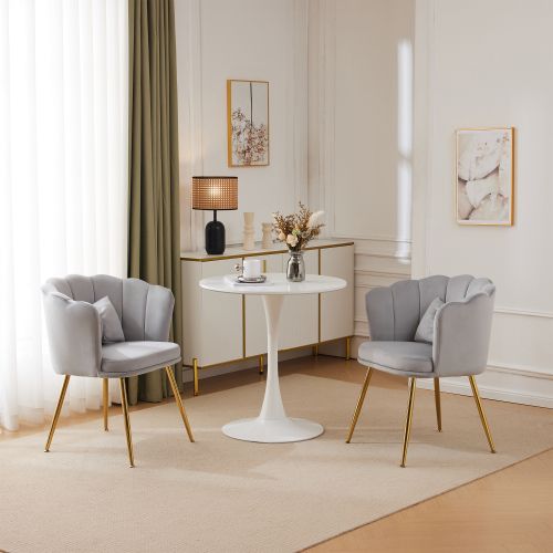 Lot De 2 Chaises De Salle à Manger En Velours Gris Avec Coussin Papillon, Pieds En Métal Doré
