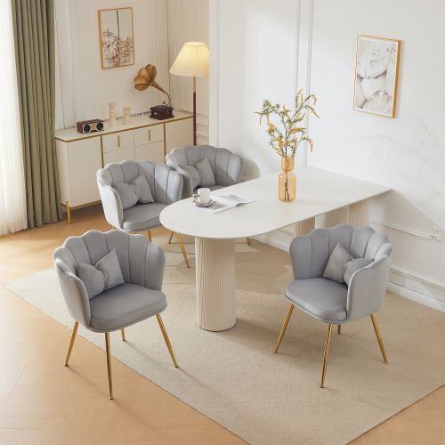 Lot De 4 Chaises De Salle à Manger En Velours Gris Avec Coussin Papillon, Pieds En Métal Doré