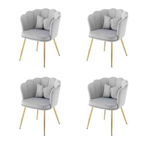 Lot De 4 Chaises De Salle à Manger En Velours Gris Avec Coussin Papillon, Pieds En Métal Doré