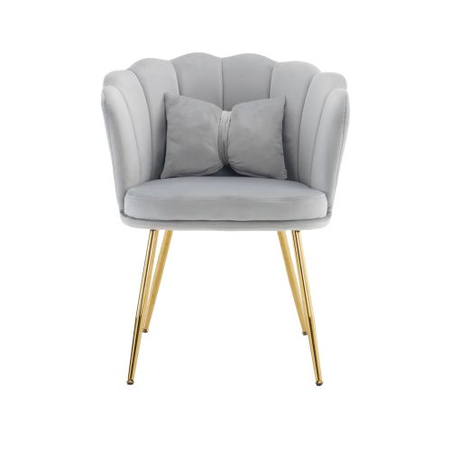 Lot De 4 Chaises De Salle à Manger En Velours Gris Avec Coussin Papillon, Pieds En Métal Doré