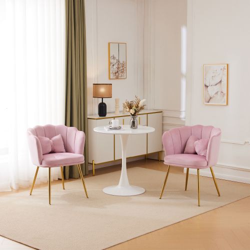 Lot De 2 Chaises De Salle à Manger En Velours Rose Avec Coussin Papillon, Pieds En Métal Doré