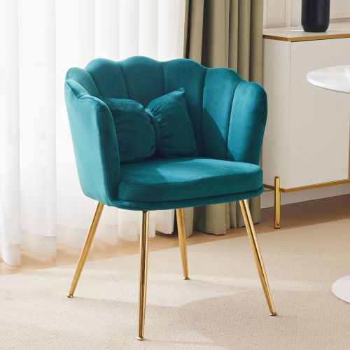 Chaise De Salle à Manger En Velours Vert Avec Coussin Papillon, Pieds En Métal Doré