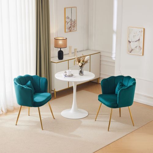 Lot De 2 Chaises De Salle à Manger En Velours Vert Avec Coussin Papillon, Pieds En Métal Doré