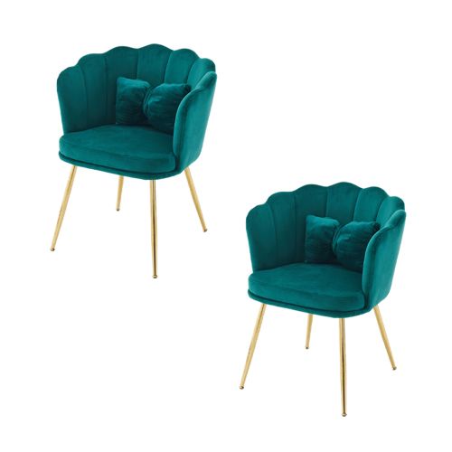 Lot De 2 Chaises De Salle à Manger En Velours Vert Avec Coussin Papillon, Pieds En Métal Doré