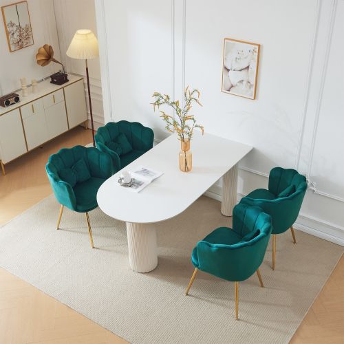 Lot De 4 Chaises De Salle à Manger En Velours Vert Avec Coussin Papillon, Pieds En Métal Doré