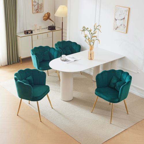 Lot De 4 Chaises De Salle à Manger En Velours Vert Avec Coussin Papillon, Pieds En Métal Doré