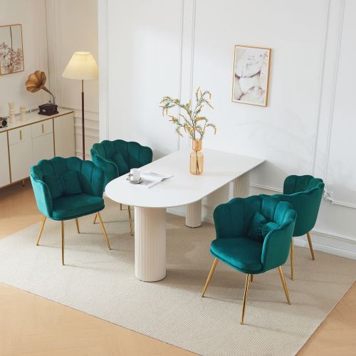 Lot De 4 Chaises De Salle à Manger En Velours Vert Avec Coussin Papillon, Pieds En Métal Doré