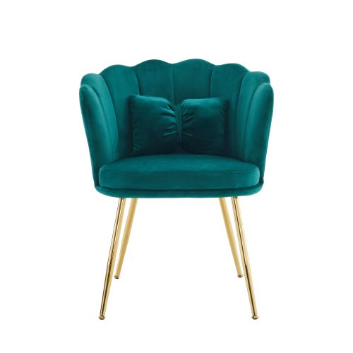 Lot De 6 Chaises De Salle à Manger En Velours Vert Avec Coussin Papillon, Pieds En Métal Doré