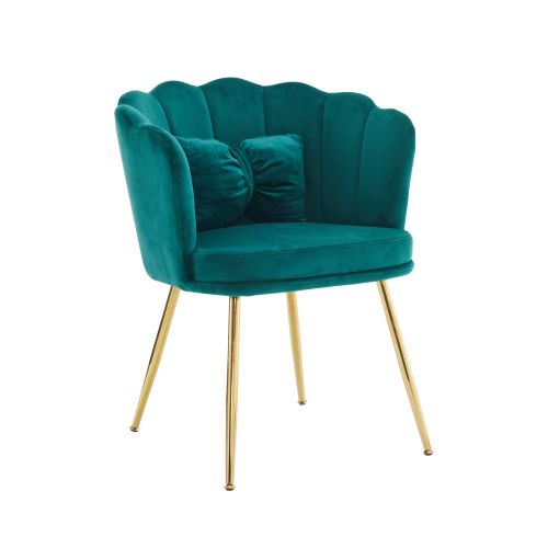 Lot De 6 Chaises De Salle à Manger En Velours Vert Avec Coussin Papillon, Pieds En Métal Doré
