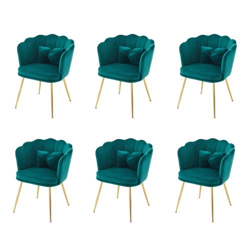 Lot De 6 Chaises De Salle à Manger En Velours Vert Avec Coussin Papillon, Pieds En Métal Doré