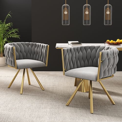Lot De 2 Chaises De Salle à Manger Pivotante En Velours Gris, Pieds En Métal Doré