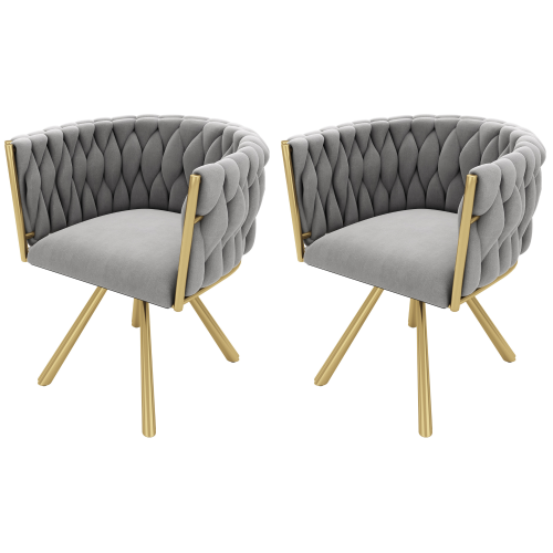 Lot De 2 Chaises De Salle à Manger Pivotante En Velours Gris, Pieds En Métal Doré
