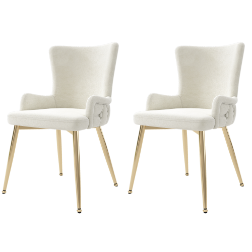 Lot De 2 Chaises De Salle à Manger En Velours Beige Avec Motif à Boutons, Pieds En Métal Doré