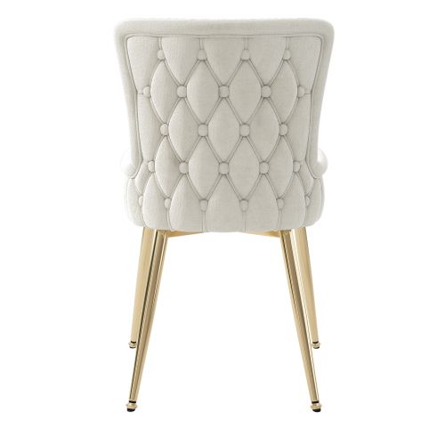 Lot De 2 Chaises De Salle à Manger En Velours Beige Avec Motif à Boutons, Pieds En Métal Doré