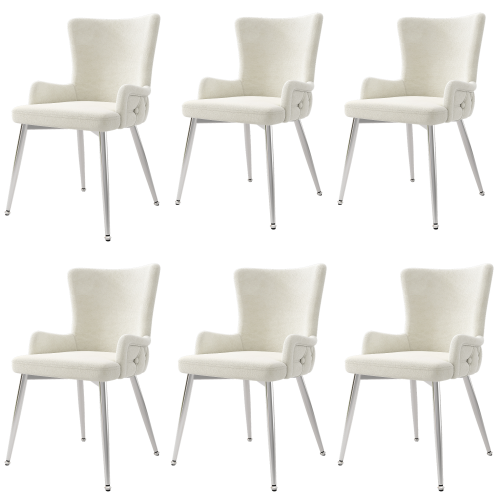 Lot De 6 Chaises De Salle à Manger En Velours Beige Avec Motif à Boutons, Pieds En Métal Argenté