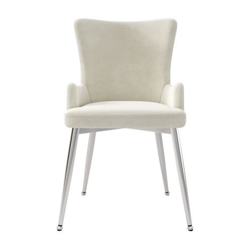 Lot De 6 Chaises De Salle à Manger En Velours Beige Avec Motif à Boutons, Pieds En Métal Argenté