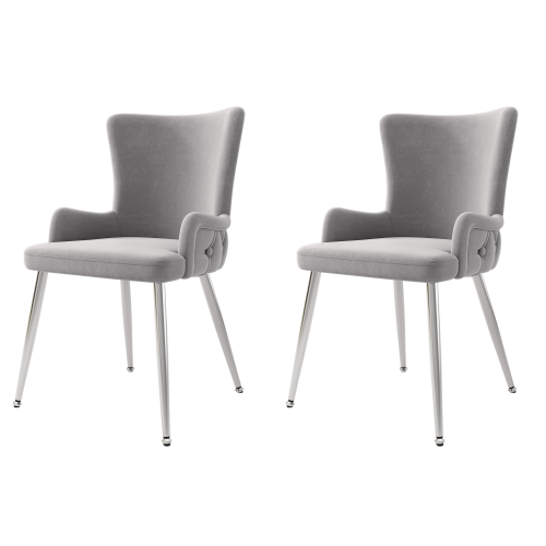 Lot De 2 Chaises De Salle à Manger En Velours Gris Avec Motif à Boutons, Pieds En Métal Argenté