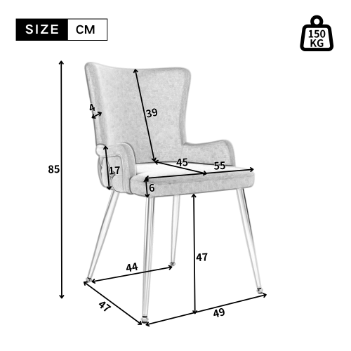 Lot De 2 Chaises De Salle à Manger En Velours Gris Avec Motif à Boutons, Pieds En Métal Argenté