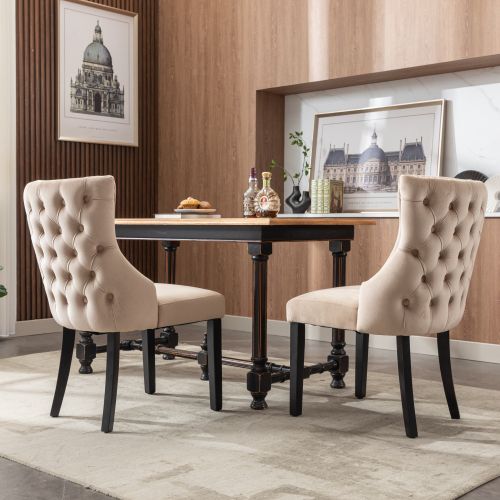 Lot De 2 Chaises De Salle à Manger En Velours Beige Avec Surpiqûres à Boutons, Pieds En Bois